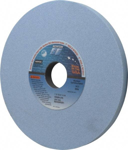 Norton - 7" Diam x 1-1/4" Hole x 1/2" Thick, J Hardness, 80 Grit Surface Grinding Wheel - Ceramic, Type 1, Medium Grade, 3,600 Max RPM, Vitrified Bond, No Recess - All Tool & Supply