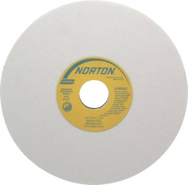 Norton - 8" Diam x 1-1/4" Hole x 1/4" Thick, I Hardness, 80 Grit Surface Grinding Wheel - Aluminum Oxide, Type 1, Medium Grade, 3,600 Max RPM, Vitrified Bond, No Recess - All Tool & Supply