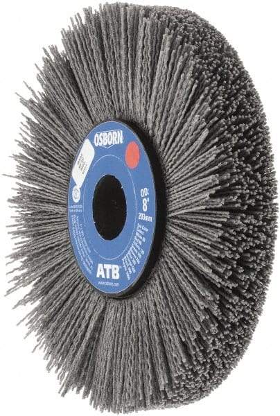 Osborn - 8" OD, 1-1/4" Arbor Hole, Crimped Nylon Wheel Brush - 1" Face Width, 2-1/4" Trim Length, 0.04" Filament Diam, 3,600 RPM - All Tool & Supply