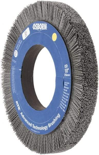 Osborn - 10" OD, 4-1/4" Arbor Hole, Crimped Nylon Wheel Brush - 1" Face Width, 1-1/4" Trim Length, 0.04" Filament Diam, 3,600 RPM - All Tool & Supply