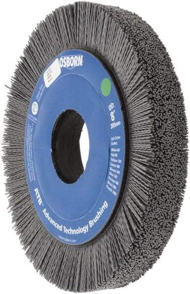 Osborn - 8" OD, 2" Arbor Hole, Crimped Nylon Wheel Brush - 1" Face Width, 1-1/4" Trim Length, 0.035" Filament Diam, 3,600 RPM - All Tool & Supply