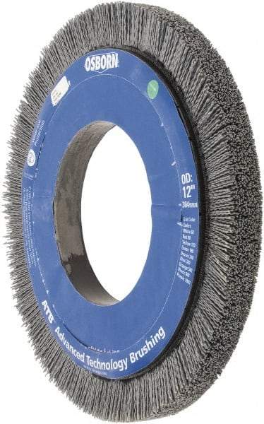 Osborn - 12" OD, 5-1/4" Arbor Hole, Crimped Nylon Wheel Brush - 1" Face Width, 1-1/4" Trim Length, 0.035" Filament Diam, 1,800 RPM - All Tool & Supply