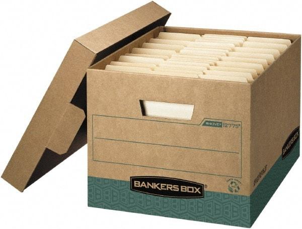 BANKERS BOX - 1 Compartment, 12-3/4" Wide x 10-3/8" High x 16-1/2" Deep, Storage Box - Corrugated Cardboard, Kraft (Color)/Green - All Tool & Supply