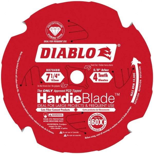 Freud - 7-1/4" Diam, 5/8" Arbor Hole Diam, 4 Tooth Wet & Dry Cut Saw Blade - Carbide-Tipped, Standard Round Arbor - All Tool & Supply