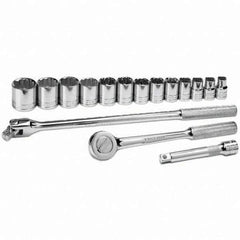 SK - 1/2" Drive Standard Socket Set - 7/16 to 1-1/4", Inch Measurement Standard - All Tool & Supply