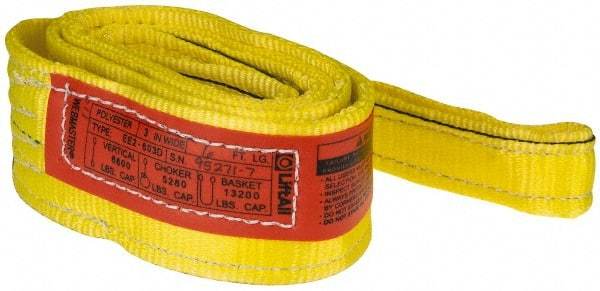 Lift-All - 6' Long x 3" Wide, 6,600 Lb Vertical Capacity, 2 Ply, Nylon Web Sling - 5,200 Lb Choker Capacity, Yellow - All Tool & Supply