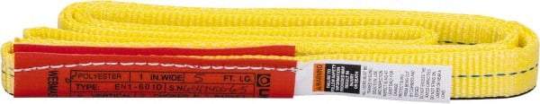 Lift-All - 5' Long x 1" Wide, 2,400 Lb Vertical Capacity, 1 Ply, Polyester Web Sling - 1,900 Lb Choker Capacity, Yellow - All Tool & Supply