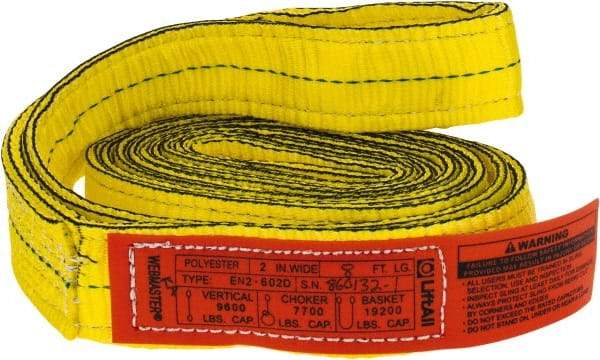 Lift-All - 8' Long x 2" Wide, 9,600 Lb Vertical Capacity, 2 Ply, Nylon Web Sling - 7,700 Lb Choker Capacity, Yellow - All Tool & Supply