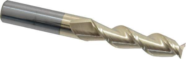 Accupro - 1/2", 2" LOC, 1/2" Shank Diam, 4" OAL, 2 Flute, Solid Carbide Square End Mill - Single End, ZrN Finish, Spiral Flute, 45° Helix, Centercutting, Right Hand Cut, Right Hand Flute - All Tool & Supply