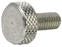 Electro Hardware - #10-32 Knurled Shoulderless Grade 1 & F Brass Thumb Screw - 9/16" OAL, 7/16" Head Diam x 3/16" Head Height, Nickel-Plated Finish - All Tool & Supply