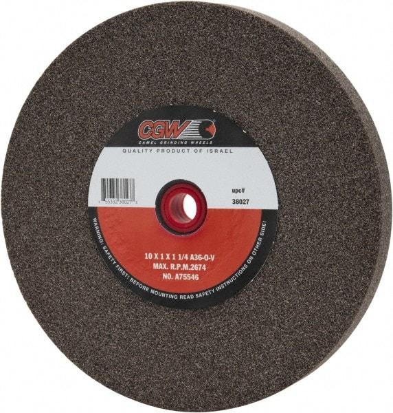 Camel Grinding Wheels - 36 Grit Aluminum Oxide Bench & Pedestal Grinding Wheel - 10" Diam x 1-1/4" Hole x 1" Thick, 2483 Max RPM, O Hardness, Very Coarse Grade , Vitrified Bond - All Tool & Supply