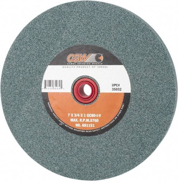 Camel Grinding Wheels - 80 Grit Silicon Carbide Bench & Pedestal Grinding Wheel - 7" Diam x 1" Hole x 3/4" Thick, 3760 Max RPM, I Hardness, Medium Grade , Vitrified Bond - All Tool & Supply