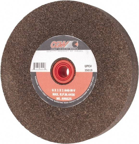 Camel Grinding Wheels - 46 Grit Aluminum Oxide Bench & Pedestal Grinding Wheel - 6" Diam x 1" Hole x 1" Thick, 4456 Max RPM, M Hardness, Coarse Grade , Vitrified Bond - All Tool & Supply