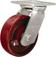 Hamilton - 5" Diam x 1-1/2" Wide x 6-1/8" OAH Top Plate Mount Swivel Caster - Cast Iron, 550 Lb Capacity, Straight Roller Bearing, 4 x 4-1/2" Plate - All Tool & Supply