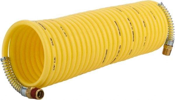 Coilhose Pneumatics - 1/4" ID, 1/4 Thread, 25' Long, Yellow Nylon Coiled & Self Storing Hose - 185 Max psi, Male Rigid x Male Swivel - All Tool & Supply