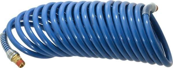 Coilhose Pneumatics - 3/8" ID, 3/8 Thread, 25' Long, Blue Nylon Coiled & Self Storing Hose - 230 Max psi, Male Swivel x Male Swivel - All Tool & Supply