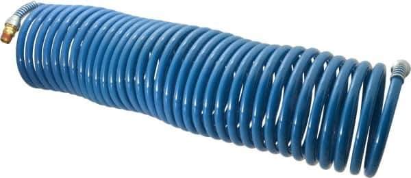 Coilhose Pneumatics - 3/8" ID, 3/8 Thread, 50' Long, Blue Nylon Coiled & Self Storing Hose - 230 Max psi, Male Swivel x Male Swivel - All Tool & Supply