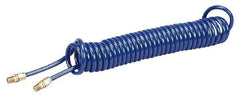 Coilhose Pneumatics - 1/4" ID, 1/4 Thread, 25' Long, Blue Polyurethane Coiled & Self Storing Hose - 125 Max psi, Male Swivel x Male Swivel - All Tool & Supply