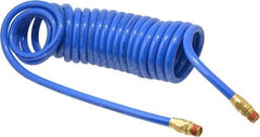 Coilhose Pneumatics - 3/8" ID, 3/8 Thread, 20' Long, Blue Polyurethane Coiled & Self Storing Hose - 115 Max psi, Male Swivel x Male Swivel - All Tool & Supply