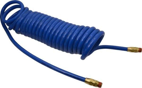 Coilhose Pneumatics - 3/8" ID, 3/8 Thread, 25' Long, Blue Polyurethane Coiled & Self Storing Hose - 115 Max psi, Male Swivel x Male Swivel - All Tool & Supply