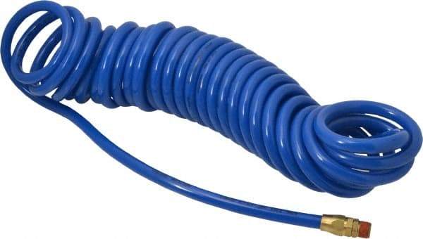 Coilhose Pneumatics - 3/8" ID, 3/8 Thread, 30' Long, Blue Polyurethane Coiled & Self Storing Hose - 115 Max psi, Male Swivel x Male Swivel - All Tool & Supply