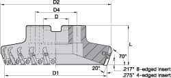 Kennametal - 4" Cut Diam, 1-1/2" Arbor Hole, 5.89mm Max Depth of Cut, 70° Indexable Chamfer & Angle Face Mill - 12 Inserts, SPHX 1205... Insert, Right Hand Cut, 12 Flutes, Series Fix-Perfect - All Tool & Supply