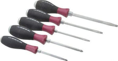 Wiha - 5 Piece Phillips & Slotted Screwdriver Set - Round Shank, Ergonomic Handle, Blade Sizes: Length 80, 100, 125 & 150, Bit Sizes: Philips #1 & #2 - All Tool & Supply