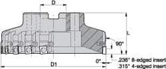 Kennametal - 12 Inserts, 6" Cut Diam, 2" Arbor Diam, 0.236" Max Depth of Cut, Indexable Square-Shoulder Face Mill - 0/90° Lead Angle, 2-3/8" High, SPHX 1205... Insert Compatibility, Series Fix-Perfect - All Tool & Supply