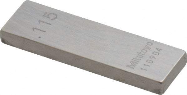 Mitutoyo - 0.115" Rectangular Steel Gage Block - Accuracy Grade 0, Includes Certificate of Inspection - All Tool & Supply