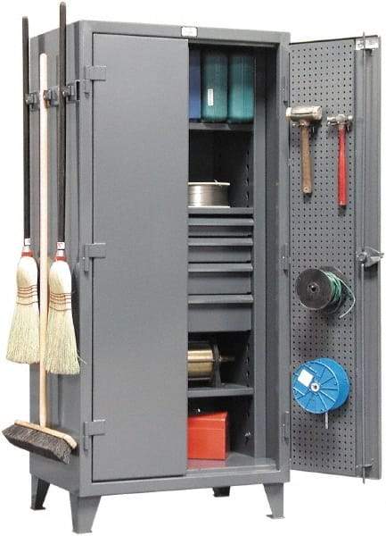 Strong Hold - 3 Shelf Pegboard Storage Cabinet - Steel, 36" Wide x 24" Deep x 78" High, Dark Gray - All Tool & Supply