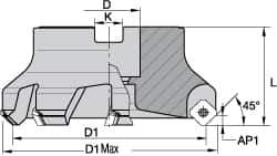 Kennametal - 160.02mm Cut Diam, 1-1/2" Arbor Hole, 6.6mm Max Depth of Cut, 45° Indexable Chamfer & Angle Face Mill - 7 Inserts, SEKT 1404... Insert, Right Hand Cut, 7 Flutes, Series KSSM - All Tool & Supply