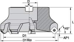 Kennametal - 5" Cut Diam, 1-1/2" Arbor Hole, 5mm Max Depth of Cut, 43° Indexable Chamfer & Angle Face Mill - 10 Inserts, OF.T64 Insert, Right Hand Cut, 10 Flutes, Through Coolant, Series KSOM - All Tool & Supply