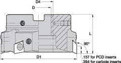 Kennametal - 6 Inserts, 3" Cut Diam, 1" Arbor Diam, 0.394" Max Depth of Cut, Indexable Square-Shoulder Face Mill - 0/90° Lead Angle, 1-3/4" High, BGHX 15L5... Insert Compatibility, Through Coolant, Series Fix-Perfect - All Tool & Supply