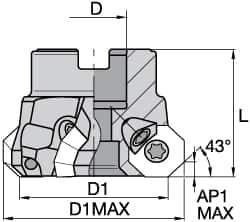 Kennametal - 5 Inserts, 2" Cut Diam, 3/4" Arbor Diam, 18.03mm Max Depth of Cut, Indexable Square-Shoulder Face Mill - 0/90° Lead Angle, 1.575" High, EC18.., EP18.. Insert Compatibility, Through Coolant, Series Mill 1-18 - All Tool & Supply