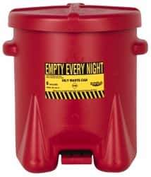 Eagle - 6 Gallon Capacity, Polyethylene Oily Waste Can - 13-1/2 Inch Long x 16-1/2 Inch Wide/Diameter x 16 Inch High, Red, Foot Operated, Approved FM - All Tool & Supply