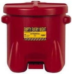 Eagle - 10 Gallon Capacity, Polyethylene Oily Waste Can - 18 Inch Long x 22 Inch Wide/Diameter x 18 Inch High, Red, Foot Operated, Approved FM - All Tool & Supply