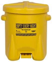 Eagle - 6 Gallon Capacity, Polyethylene Oily Waste Can - 13-1/2 Inch Long x 16-1/2 Inch Wide/Diameter x 16 Inch High, Yellow, Foot Operated, Approved FM - All Tool & Supply