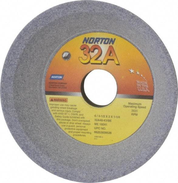 Norton - 6" Diam, 1-1/4" Hole Size, 2" Overall Thickness, 46 Grit, Type 11 Tool & Cutter Grinding Wheel - Coarse Grade, Aluminum Oxide, K Hardness, Vitrified Bond, 3,820 RPM - All Tool & Supply