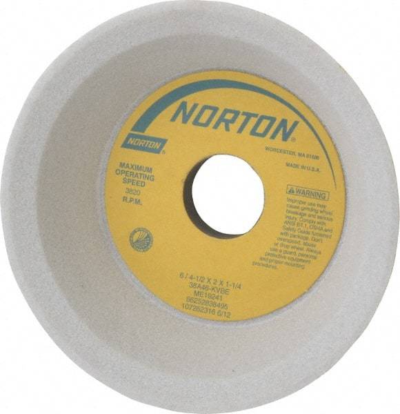 Norton - 6" Diam, 1-1/4" Hole Size, 2" Overall Thickness, 46 Grit, Type 11 Tool & Cutter Grinding Wheel - Coarse Grade, Aluminum Oxide, K Hardness, Vitrified Bond, 3,820 RPM - All Tool & Supply