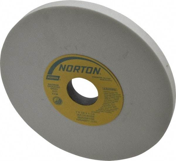 Norton - 7" Diam x 1-1/4" Hole x 1/2" Thick, K Hardness, 100 Grit Surface Grinding Wheel - Aluminum Oxide, Type 1, Fine Grade, 3,600 Max RPM, Vitrified Bond, No Recess - All Tool & Supply