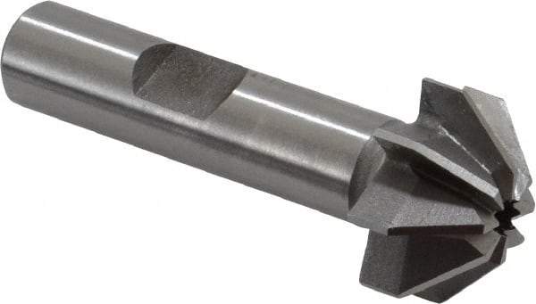 Made in USA - 3/4" Large x 5/16" Small Diam, 3/8" Width of Cut, 90° Included Angle, 8 Teeth, High Speed Steel Face Angle Cutter - 3/8" Shank Diam, 1-15/16" Overall Length, Weldon Flat - All Tool & Supply