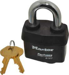 Master Lock - 1-3/8" Shackle Clearance, Keyed Alike Padlock - 7/8" Shackle Width, 7/16" Shackle Diam, Laminated Steel - All Tool & Supply