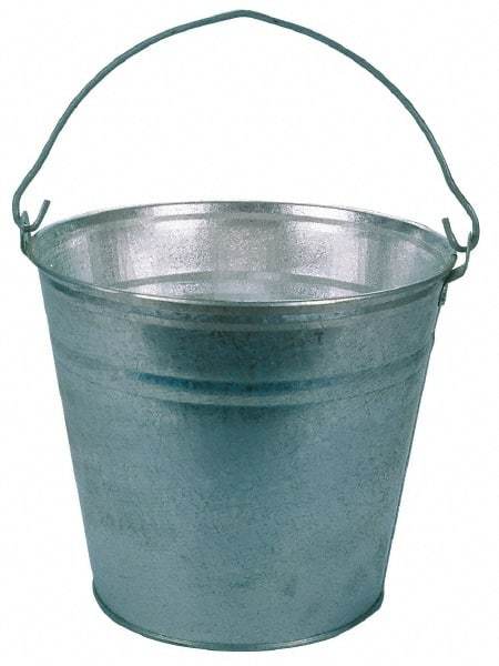 PRO-SOURCE - 12 Qt, 10-3/4" High, Galvanized Steel Round Gray Single Pail - Handle Included, 12-1/4" Top Diam - All Tool & Supply