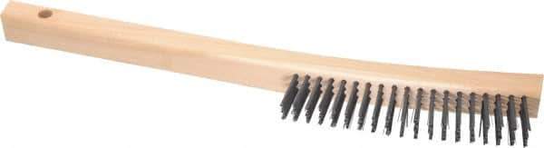 Made in USA - 3 Rows x 19 Columns Wire Scratch Brush - 6-1/4" Brush Length, 13-3/4" OAL, 1-1/8" Trim Length, Wood Toothbrush Handle - All Tool & Supply