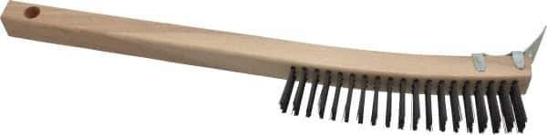 Made in USA - 3 Rows x 19 Columns Wire Scratch Brush - 14" OAL, 1-3/16" Trim Length, Wood Toothbrush Handle - All Tool & Supply