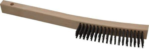 Made in USA - 4 Rows x 19 Columns Wire Scratch Brush - 6-1/4" Brush Length, 13-3/4" OAL, 1-3/16" Trim Length, Wood Toothbrush Handle - All Tool & Supply