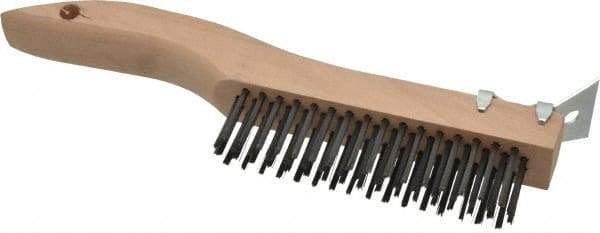 Made in USA - 4 Rows x 16 Columns Wire Scratch Brush - 10" OAL, 1-3/16" Trim Length, Wood Shoe Handle - All Tool & Supply