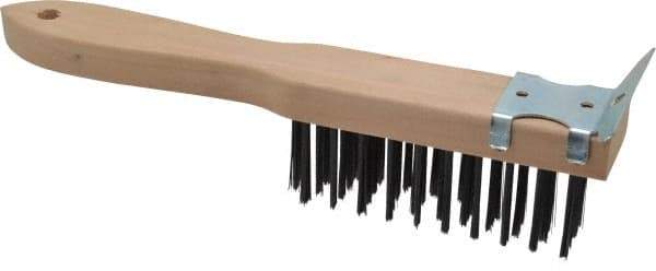 Made in USA - 4 Rows x 11 Columns Wire Scratch Brush - 5" Brush Length, 11" OAL, 1-3/4" Trim Length, Wood Toothbrush Handle - All Tool & Supply