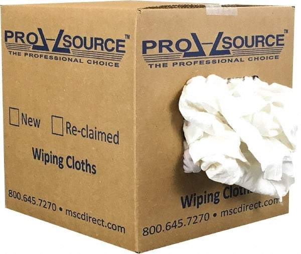 PRO-SOURCE - Reclaimed Cotton T-Shirt Rag - Low Lint, White, 3 to 4 Pieces per Lb, Comes in Box - All Tool & Supply