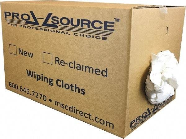 PRO-SOURCE - Reclaimed Cotton T-Shirt Rag - Low Lint, White, 3 to 4 Pieces per Lb, Comes in Box - All Tool & Supply